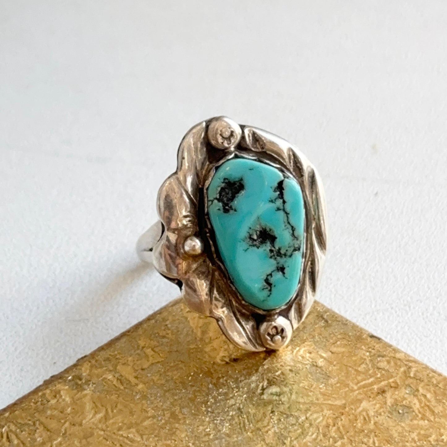 Estate Native American Sterling Silver Matrix Turquoise Ring
