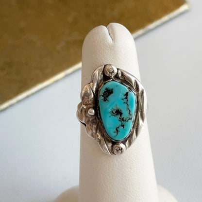 Estate Native American Sterling Silver Matrix Turquoise Ring