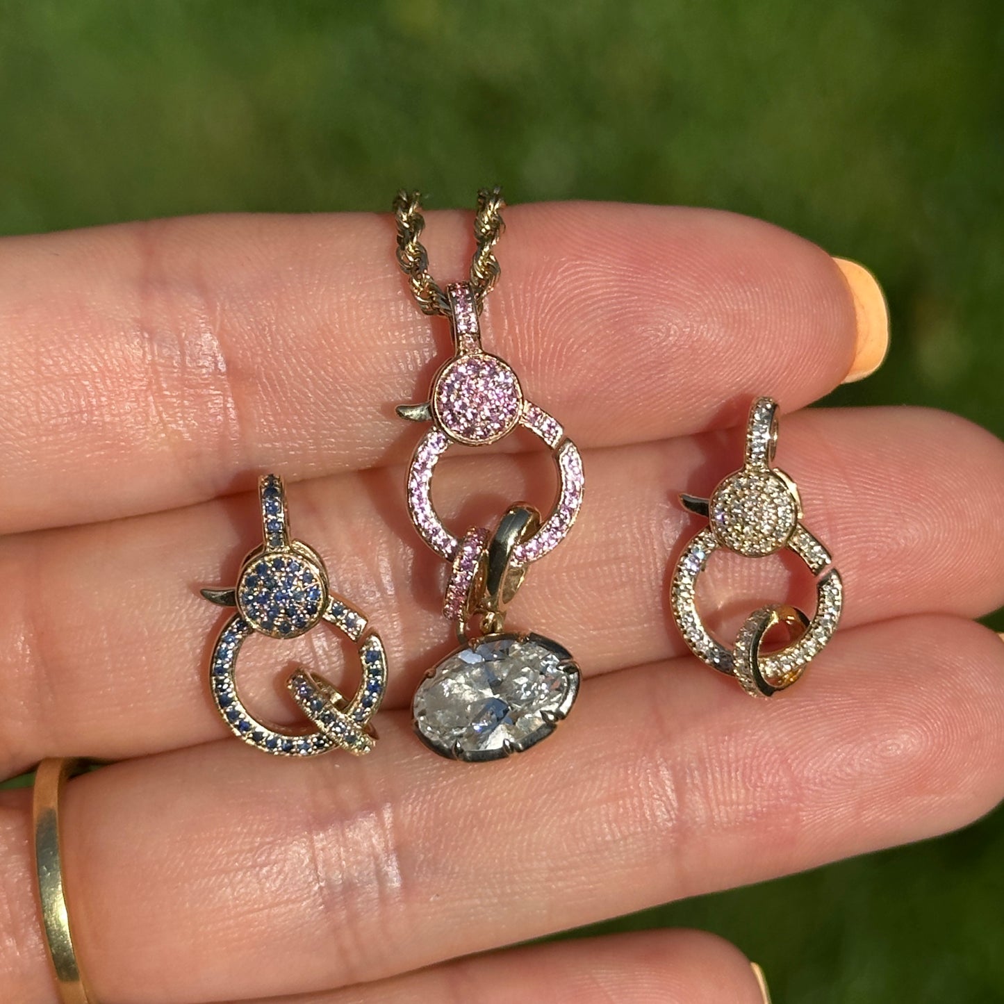 14KT Yellow Gold Pink Sapphire Pendant Hanger