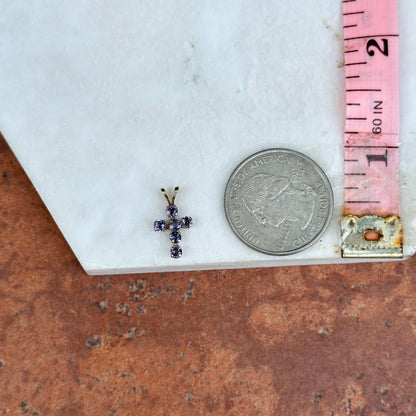 10KT Yellow Gold Iolite Small Cross Pendant Charm