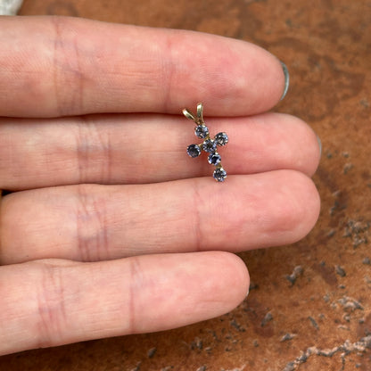 10KT Yellow Gold Iolite Small Cross Pendant Charm
