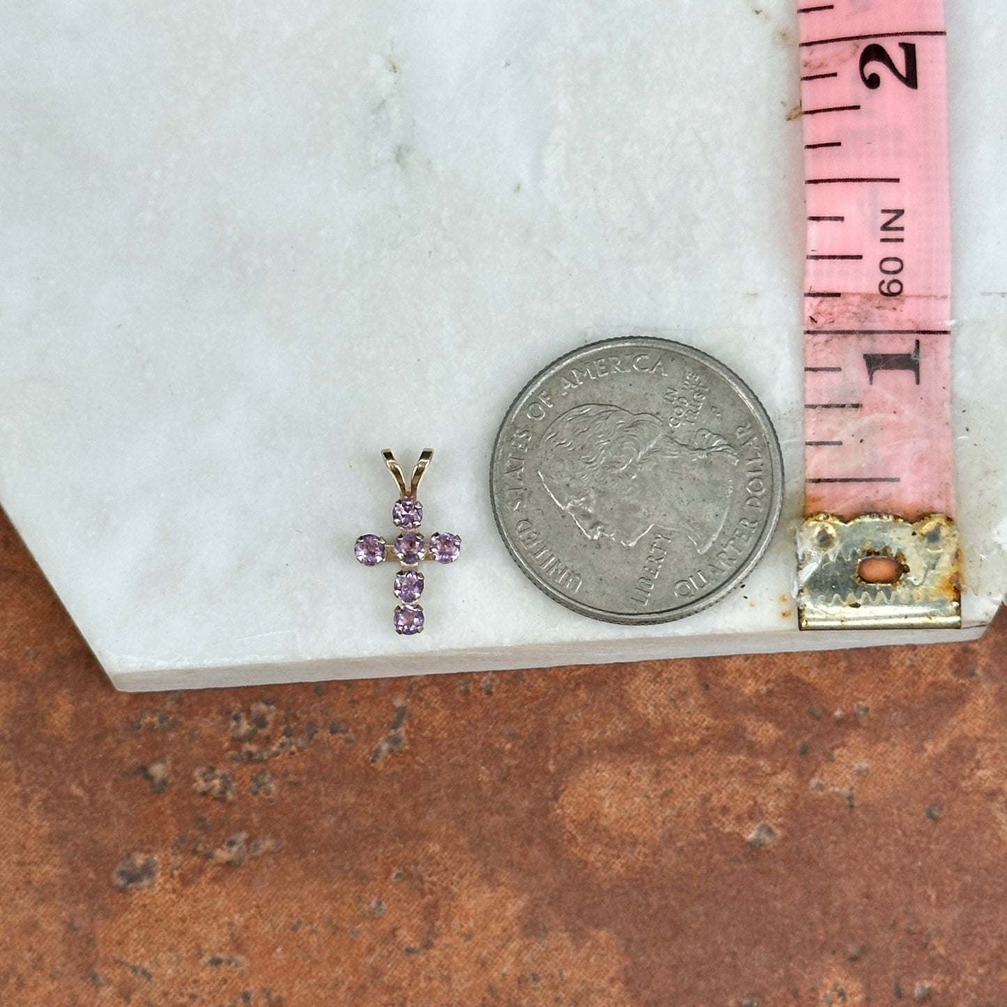 10KT Yellow Gold Amethyst Small Cross Pendant Charm