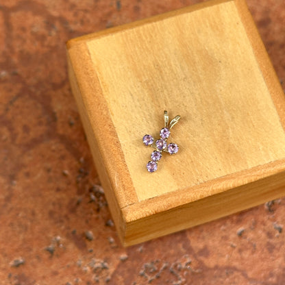 10KT Yellow Gold Amethyst Small Cross Pendant Charm