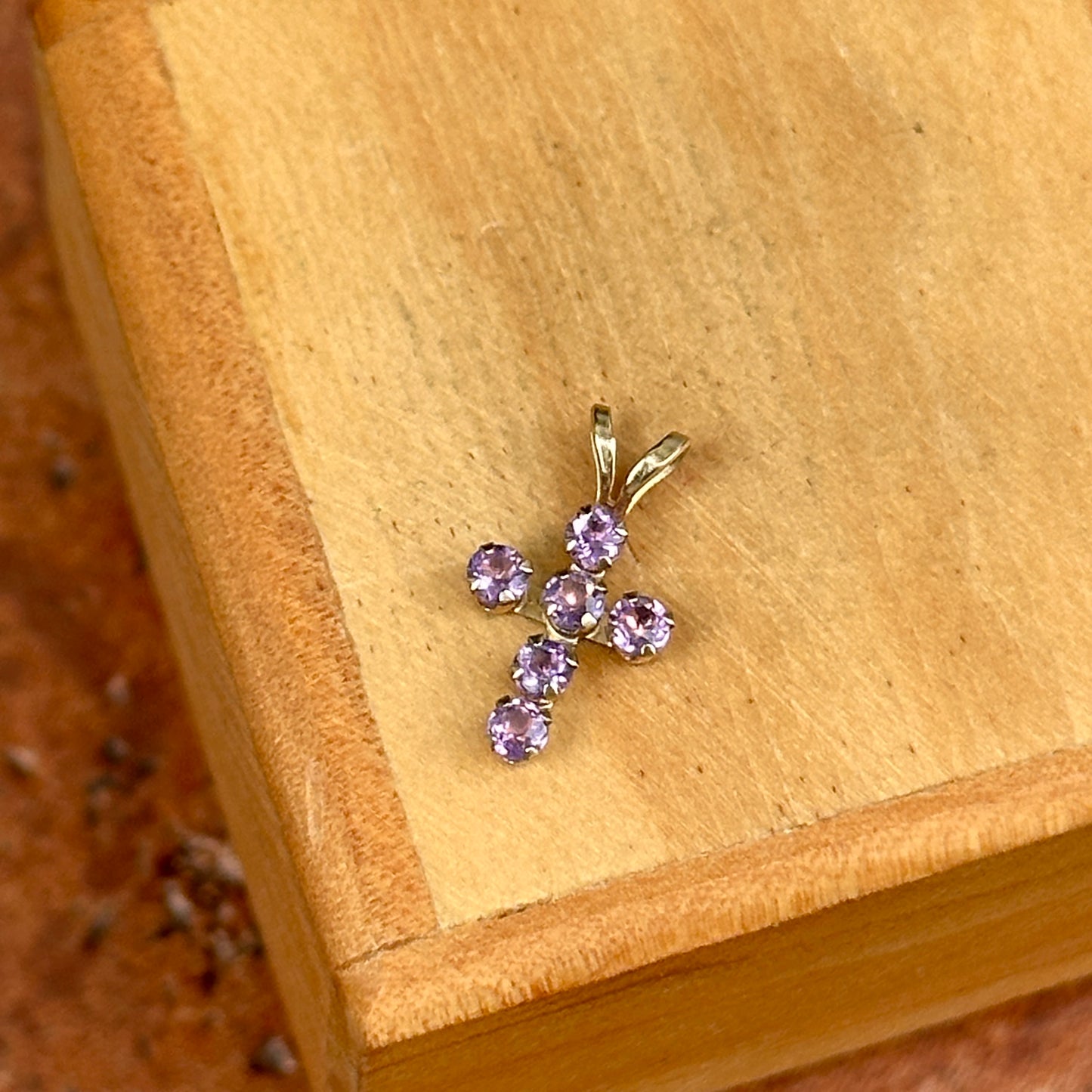 10KT Yellow Gold Amethyst Small Cross Pendant Charm