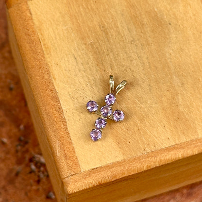 10KT Yellow Gold Amethyst Small Cross Pendant Charm