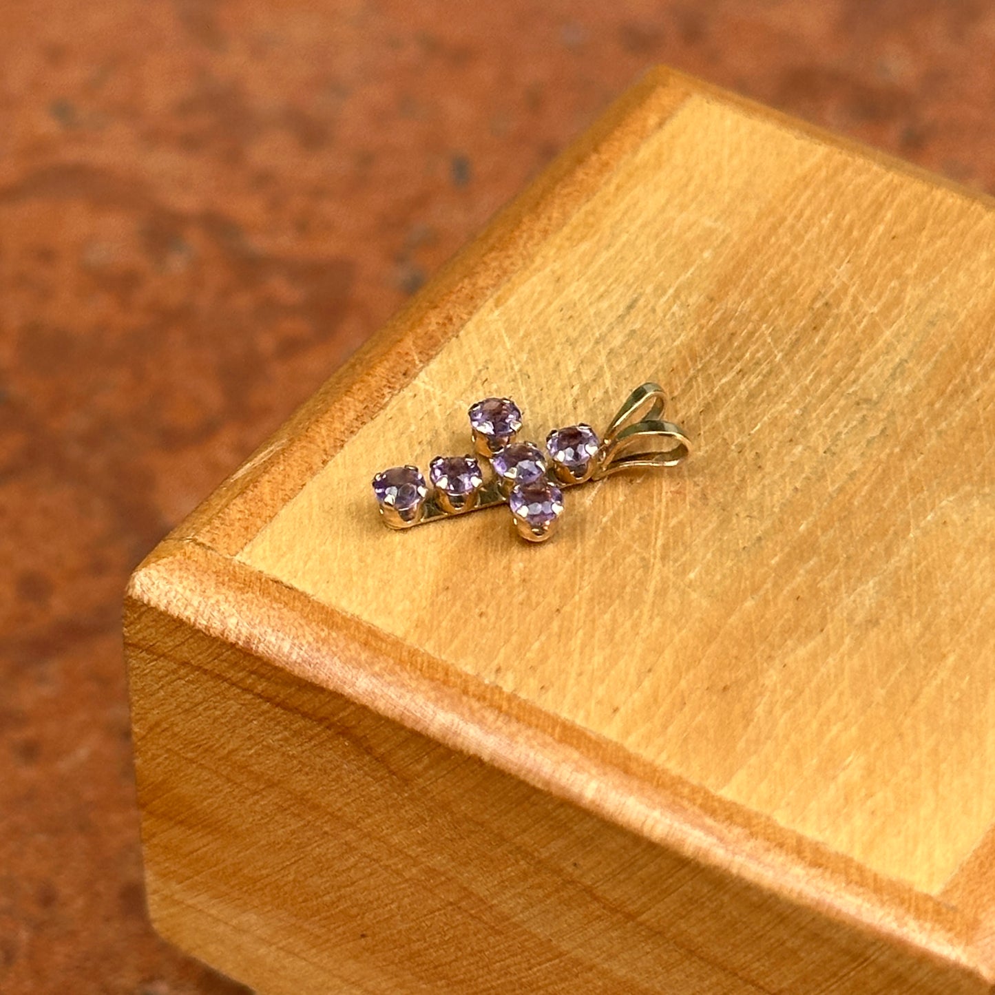 10KT Yellow Gold Amethyst Small Cross Pendant Charm