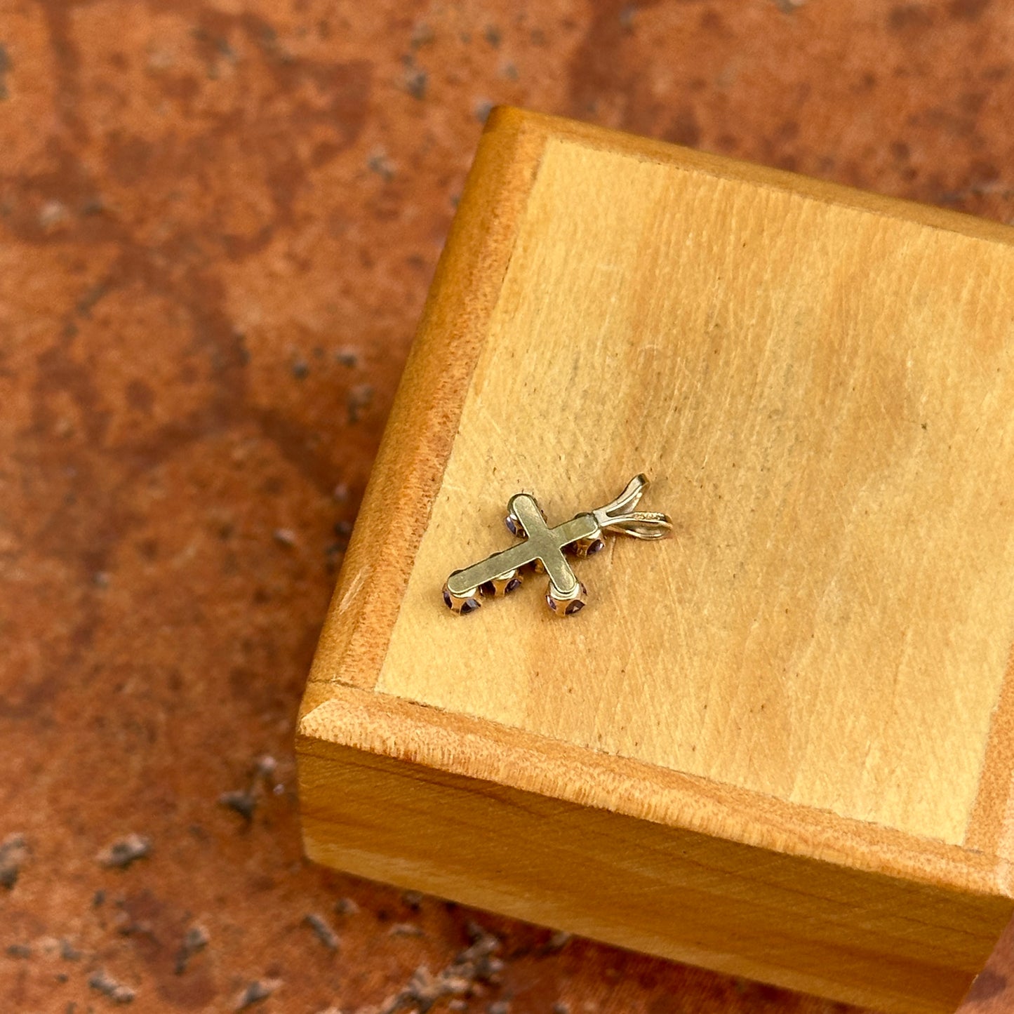 10KT Yellow Gold Amethyst Small Cross Pendant Charm