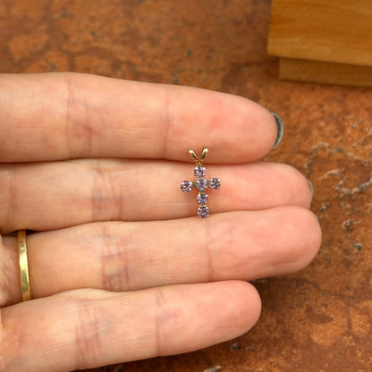 10KT Yellow Gold Amethyst Small Cross Pendant Charm
