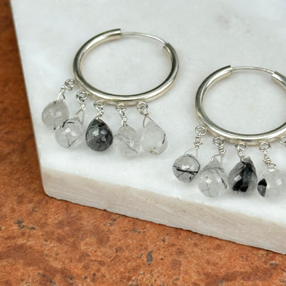Sterling Silver Briolette Tourmalinated Quartz Dangle Hoop Earrings