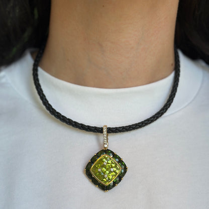14KT Yellow Gold Black Braided Leather 5mm Cord Necklace