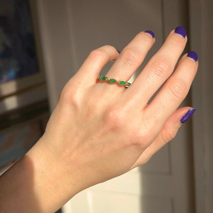 Estate 14KT Yellow Gold Marquise Emerald Eternity Band Ring Accent Ring 6.5