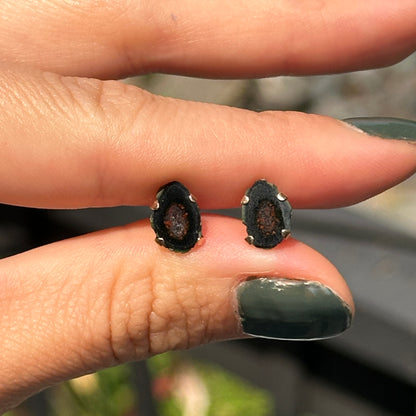 10KT Yellow Gold Geometric Geode Pierced Stud Earrings