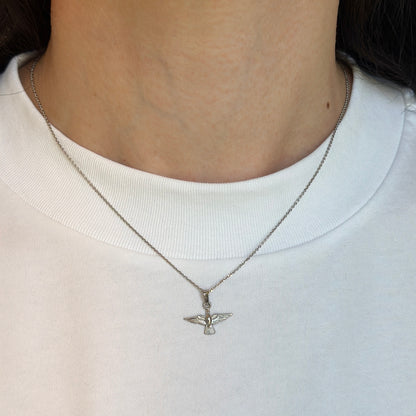 14KT White Gold Tiny Dove Pendant Charm 18mm x 12mm