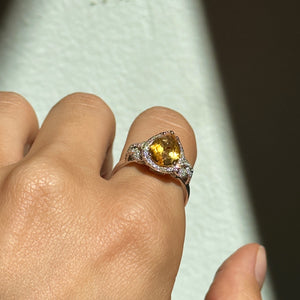 14KT White Gold Pear Citrine + Diamond Halo Ring