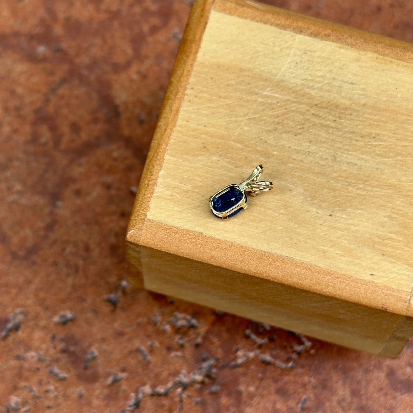 14KT Yellow Gold Oval Sapphire + Round Diamond Pendant