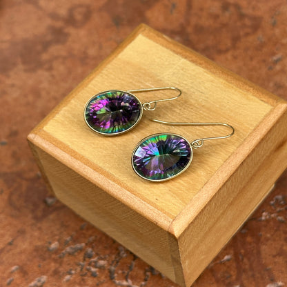14KT Yellow Gold Oval Mystic Quartz Wire Dangle Earrings