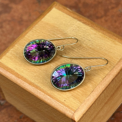 14KT Yellow Gold Oval Mystic Quartz Wire Dangle Earrings