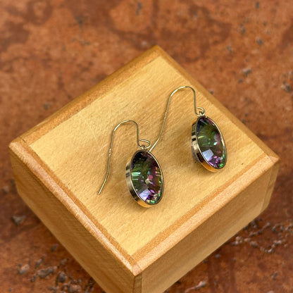 14KT Yellow Gold Oval Mystic Quartz Wire Dangle Earrings