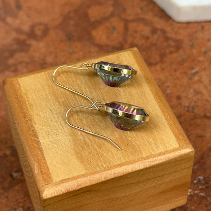 14KT Yellow Gold Oval Mystic Quartz Wire Dangle Earrings