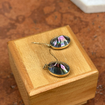 14KT Yellow Gold Oval Mystic Quartz Wire Dangle Earrings