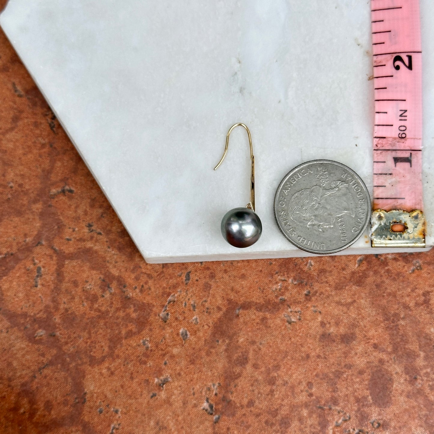 18KT Yellow Gold Black South Sea Pearl Wire Dangle Earrings