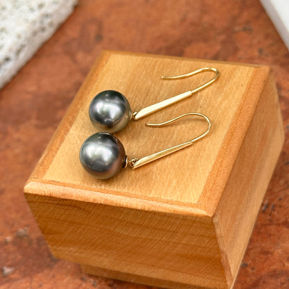 18KT Yellow Gold Black South Sea Pearl Wire Dangle Earrings