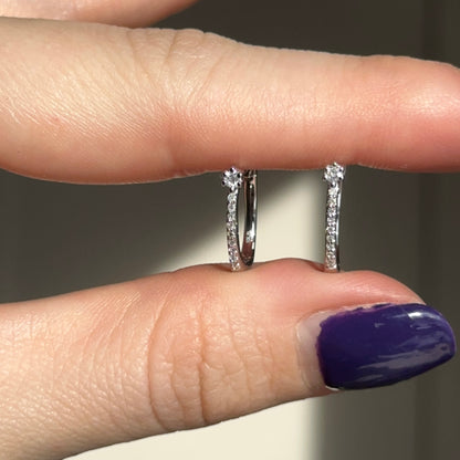 10KT White Gold Natural Diamond Round Huggie Hoop Earrings 11mm