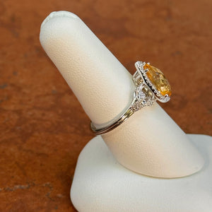 14KT White Gold Pear Citrine + Diamond Halo Ring