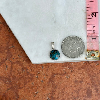 Sterling Silver Round Cabochon Turquoise Twisted Bezel Pendant