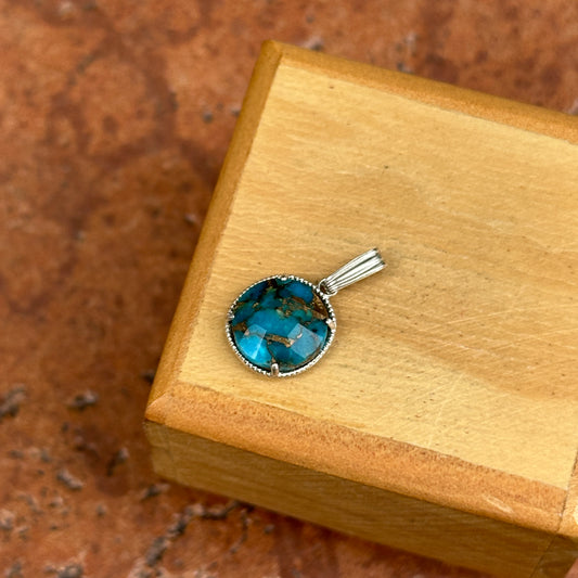 Sterling Silver Round Cabochon Turquoise Twisted Bezel Pendant
