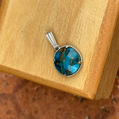 Sterling Silver Round Cabochon Turquoise Twisted Bezel Pendant
