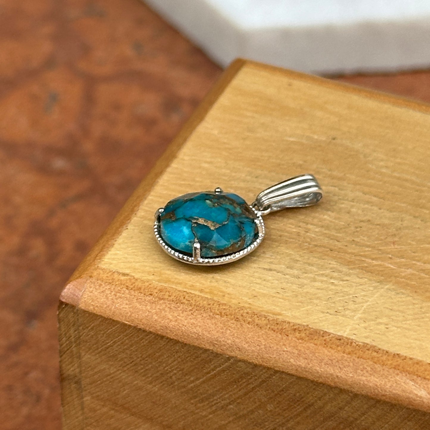 Sterling Silver Round Cabochon Turquoise Twisted Bezel Pendant