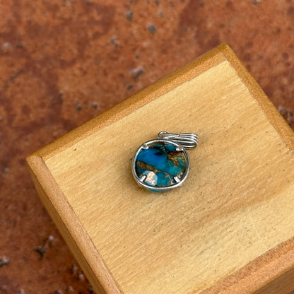 Sterling Silver Round Cabochon Turquoise Twisted Bezel Pendant