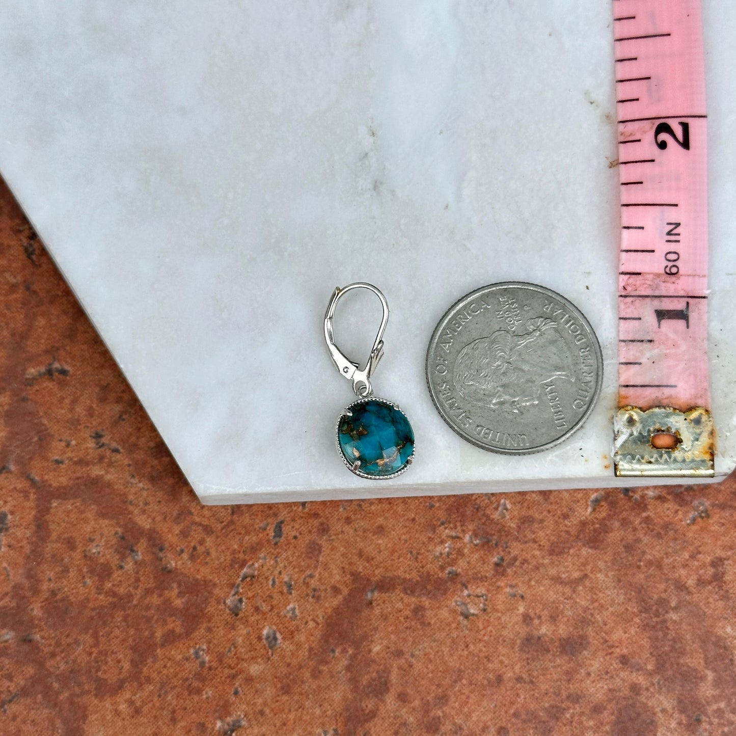 Sterling Silver Round Cabochon Turquoise Twisted Bezel Lever Back Earrings