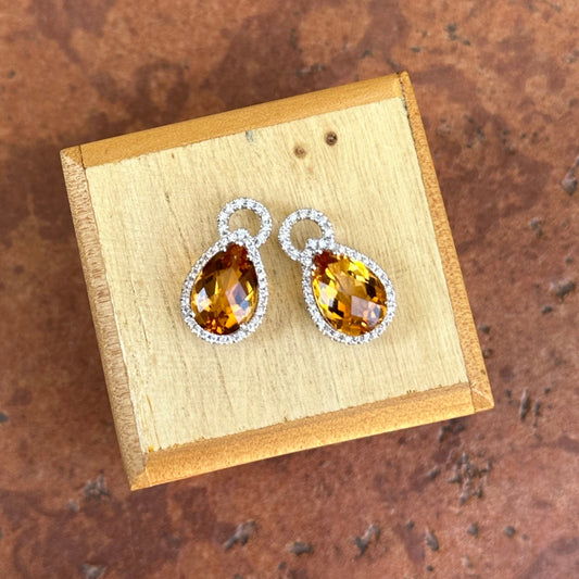 14KT White Gold Diamond Halo + Pear Citrine Earring Charms