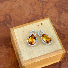 Load image into Gallery viewer, 14KT White Gold Diamond Halo + Pear Citrine Earring Charms