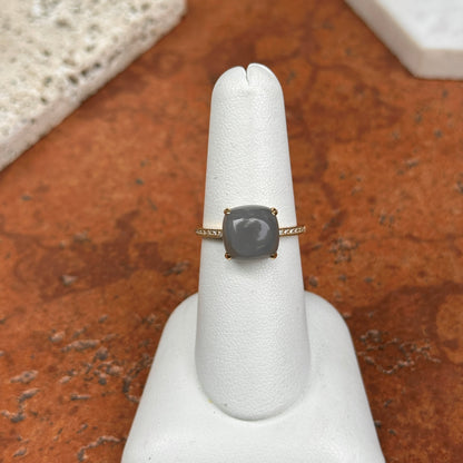 Estate 14KT Yellow Gold Moonstone + Diamond Ring