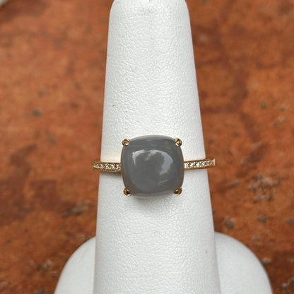 Estate 14KT Yellow Gold Moonstone + Diamond Ring
