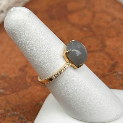 Estate 14KT Yellow Gold Moonstone + Diamond Ring