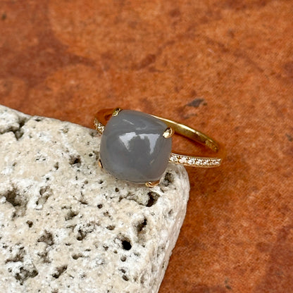 Estate 14KT Yellow Gold Moonstone + Diamond Ring