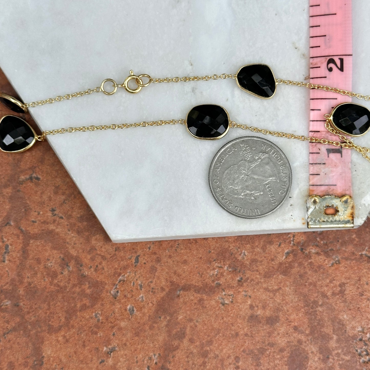 Sterling Silver Yellow Gold-Plated Black Onyx Cable Link Station Necklace
