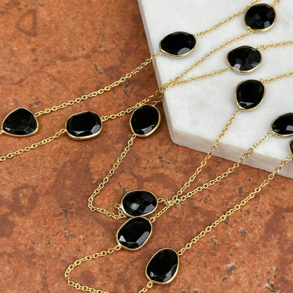 Sterling Silver Yellow Gold-Plated Black Onyx Cable Link Station Necklace