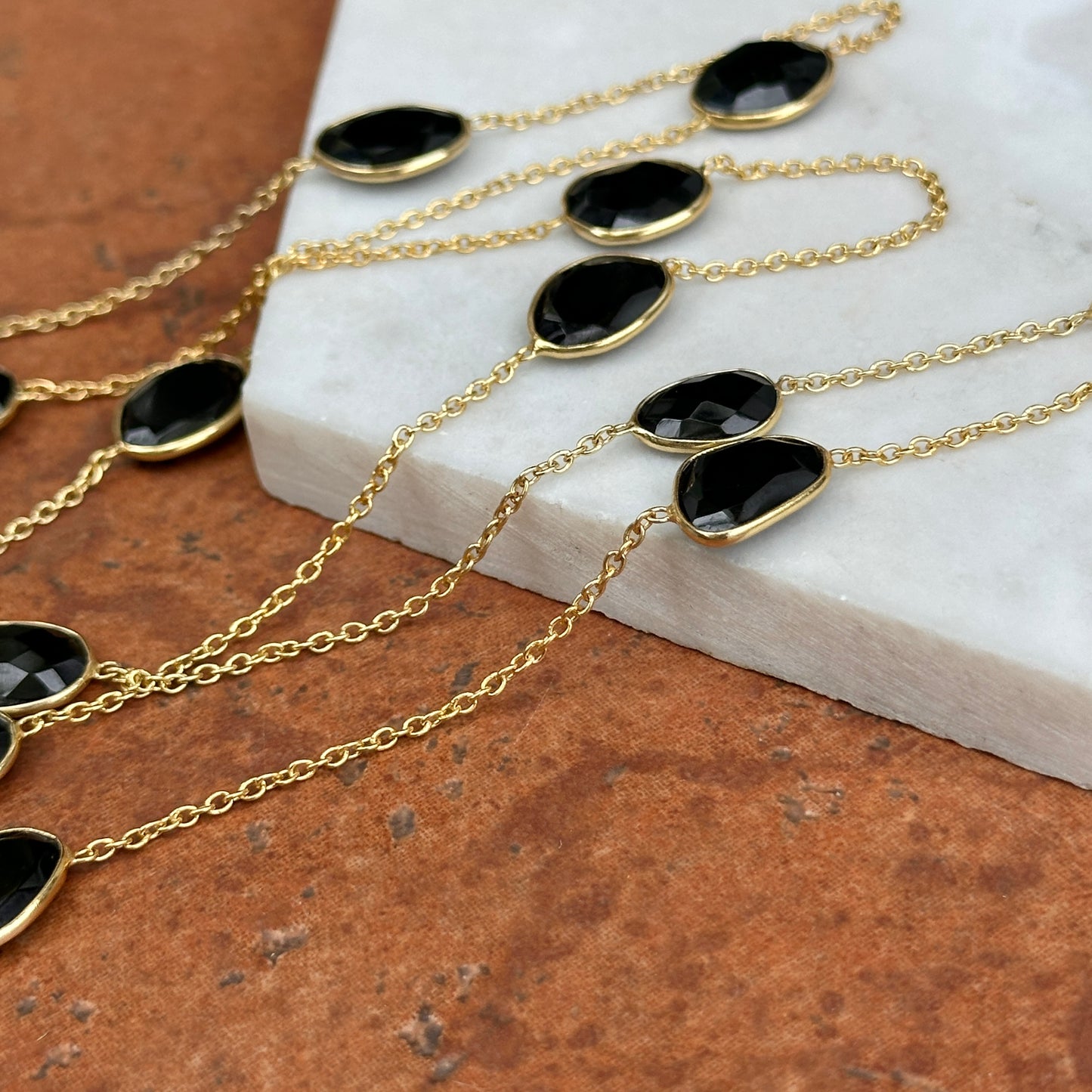 Sterling Silver Yellow Gold-Plated Black Onyx Cable Link Station Necklace