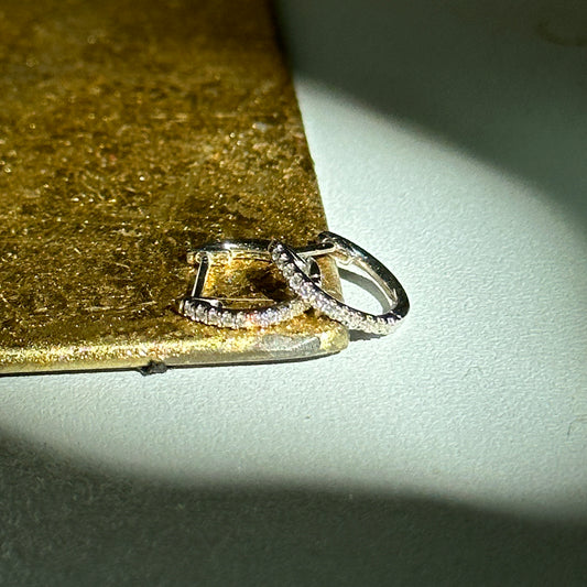 14KT White Gold Pave .12 CT Diamond Huggie Hoop Earring 10mm