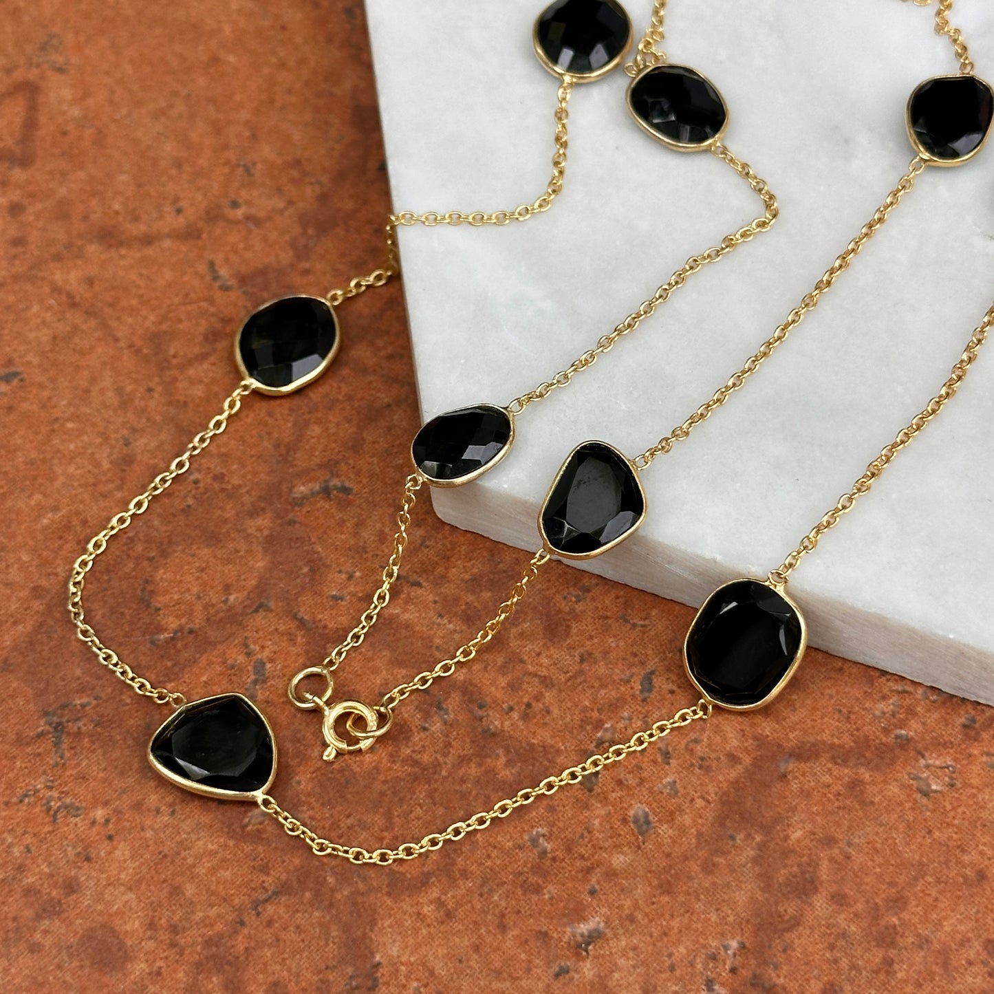 Sterling Silver Yellow Gold-Plated Black Onyx Cable Link Station Necklace