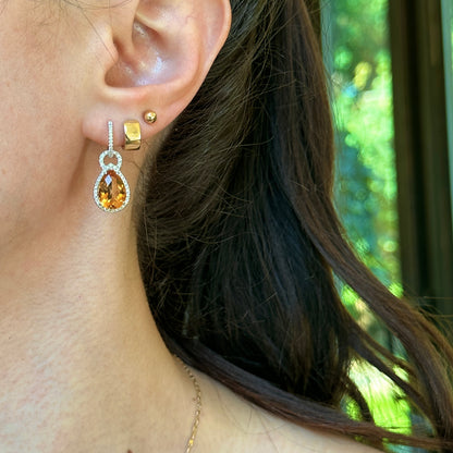 14KT White Gold Pave Diamond Hoop Earrings + Pear Citrine Hoop Charms