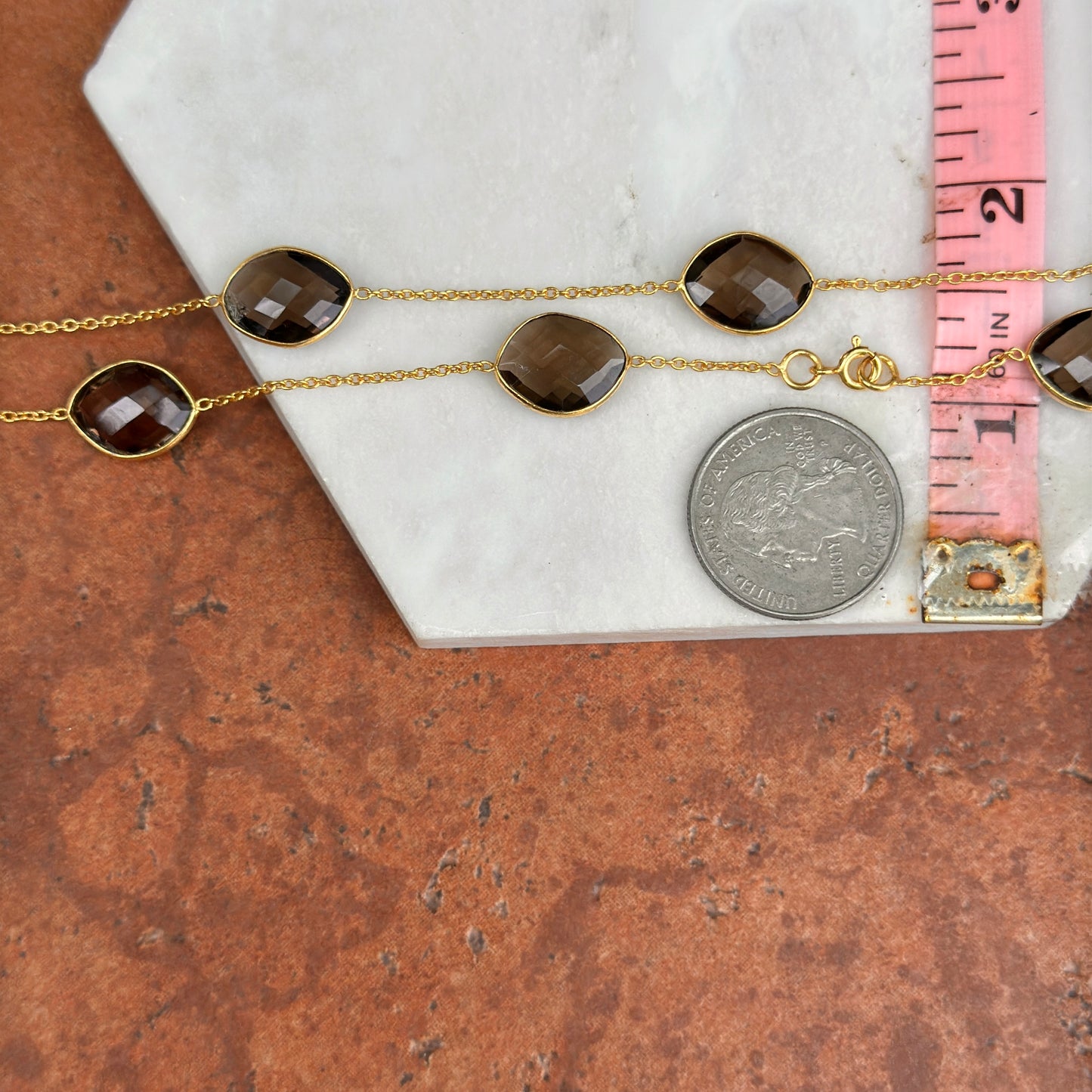 Sterling Silver Yellow Gold-Plated Smokey Quartz Station Cable Necklace 21''