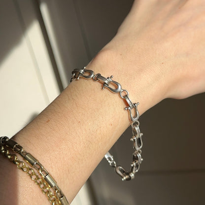 Estate Vintage Sterling Silver Horse Bit Stirrup Horse Shoe Links Bracelet