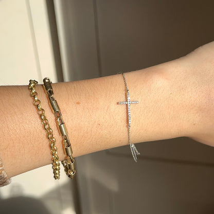 Sterling Silver Diamond Cross Chain Bracelet