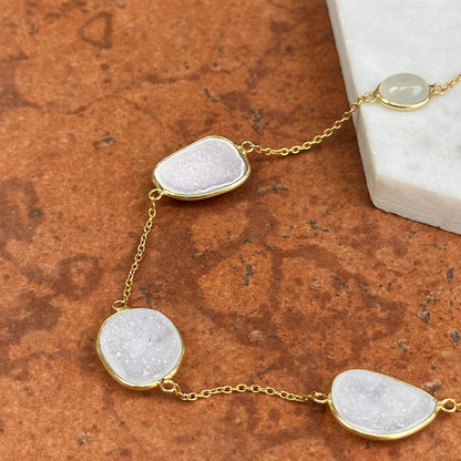 Sterling Silver Yellow Gold-Plated Druzy, Moonstone, Citrine Station Necklace